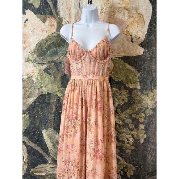 NWT Anthropologie V. Chapman Carmen Corset Front-Slit Ruffled Gown Size 0 - Picture 5 of 9